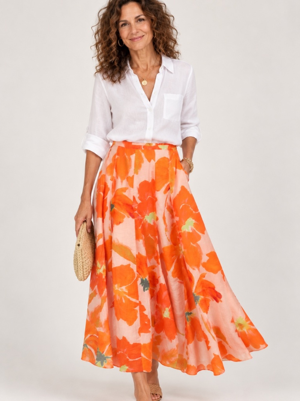 ZARA 2026 Orange Floral Full Midi Maxi Skirt Size M